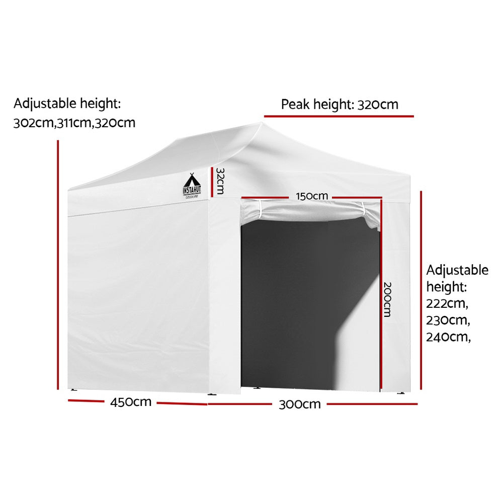 Canopies & Gazebos: Instahut Gazebo 3x4.5 Pop Up Marquee Folding Tent Wedding Gazebos Camping Outdoor Shade Canopy White