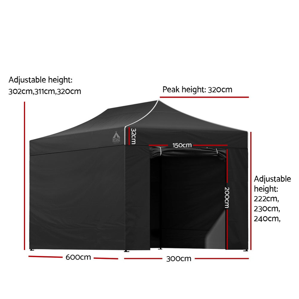 Canopies & Gazebos: Instahut Gazebo 3x6 Pop Up Marquee Folding Tent Wedding Gazebos Camping Outdoor Shade Canopy Black
