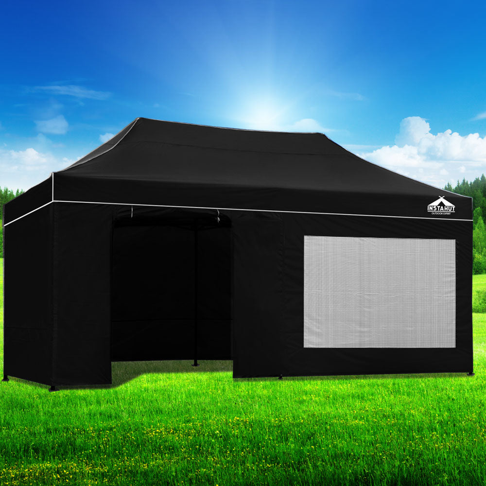 Canopies & Gazebos: Instahut Gazebo 3x6 Pop Up Marquee Folding Tent Wedding Gazebos Camping Outdoor Shade Canopy Black