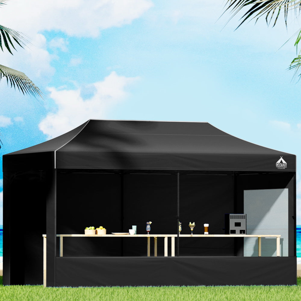 Canopies & Gazebos: Instahut Gazebo 3x6 Pop Up Marquee Folding Tent Wedding Gazebos Camping Outdoor Shade Canopy Black