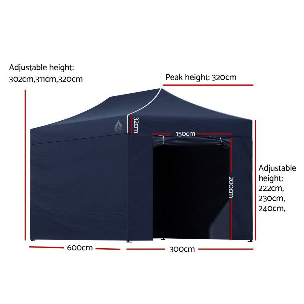 Canopies & Gazebos: Instahut Gazebo Pop Up Marquee 3x6 Folding Tent Gazebos Camping 500D Oxford Navy
