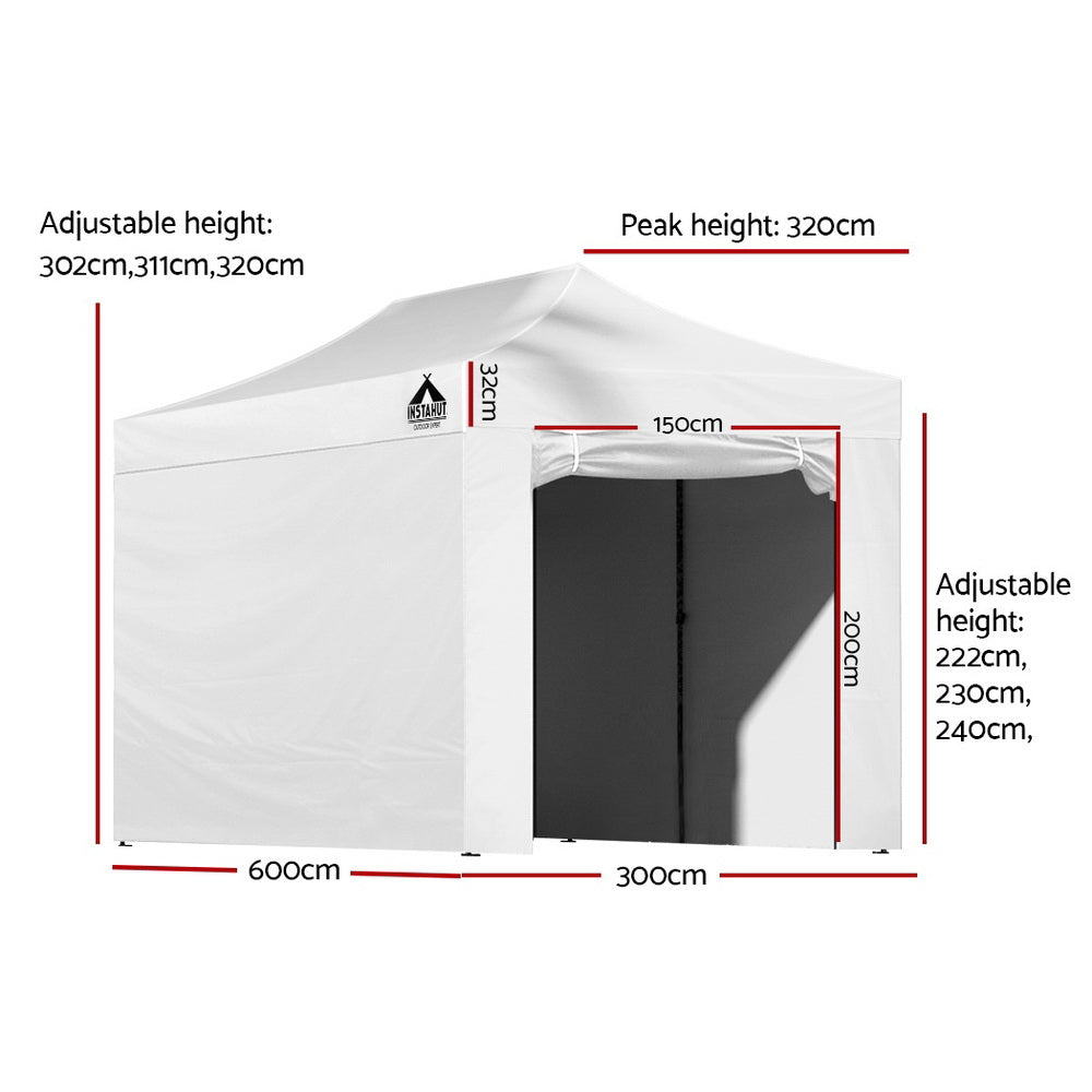 Canopies & Gazebos: Instahut Gazebo Pop Up Marquee 3x6 Folding Tent Gazebos 500D Oxford Fabric White