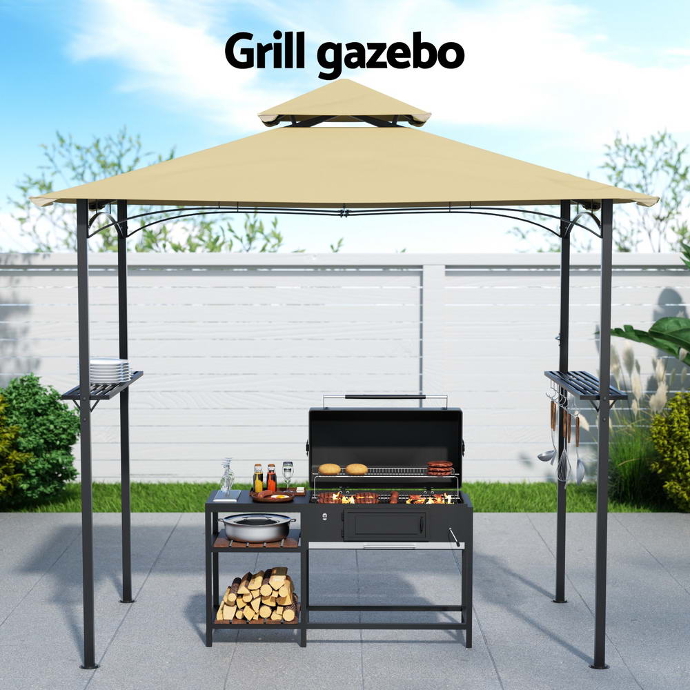 Canopies & Gazebos: Instahut Gazebo Outdoor Patio Marquee BBQ Grill Shelter Garden Shade Hooks Beige