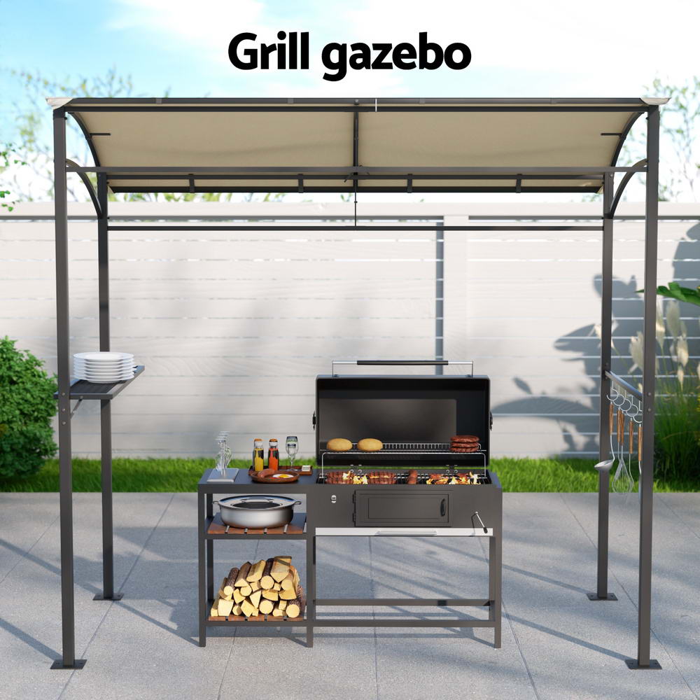 Canopies & Gazebos: Instahut Gazebo Outdoor BBQ Grill Patio Garden Marquee Shade Shelter Shelf Hooks Beige