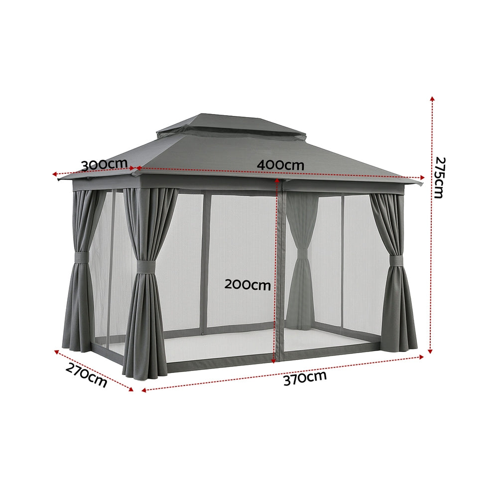 Canopies & Gazebos: Instahut Gazebo 3x4m Canopy Outdoor Steel Frame Patio Tent Curtains Marquee Grey