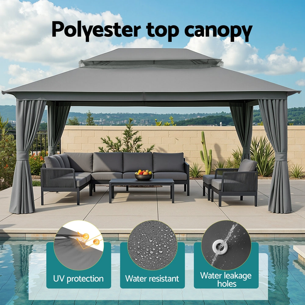 Canopies & Gazebos: Instahut Gazebo 3x4m Canopy Outdoor Steel Frame Patio Tent Curtains Marquee Grey