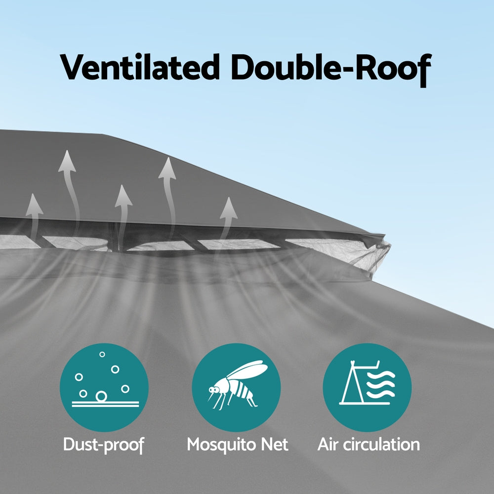 Canopies & Gazebos: Instahut Gazebo 3x4m Canopy Outdoor Steel Frame Patio Tent Curtains Marquee Grey