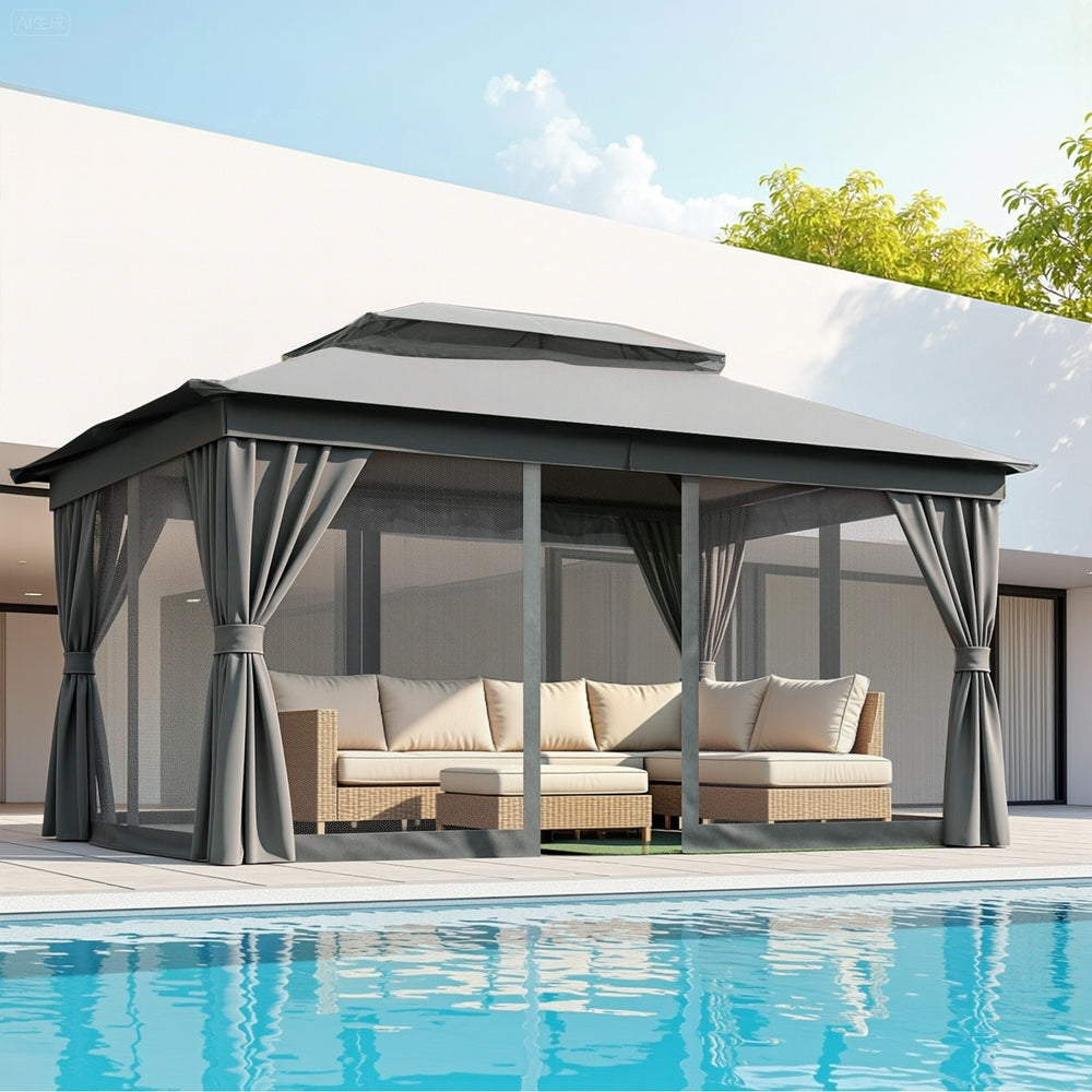 Canopies & Gazebos: Instahut Gazebo 3x4m Canopy Outdoor Steel Frame Patio Tent Curtains Marquee Grey
