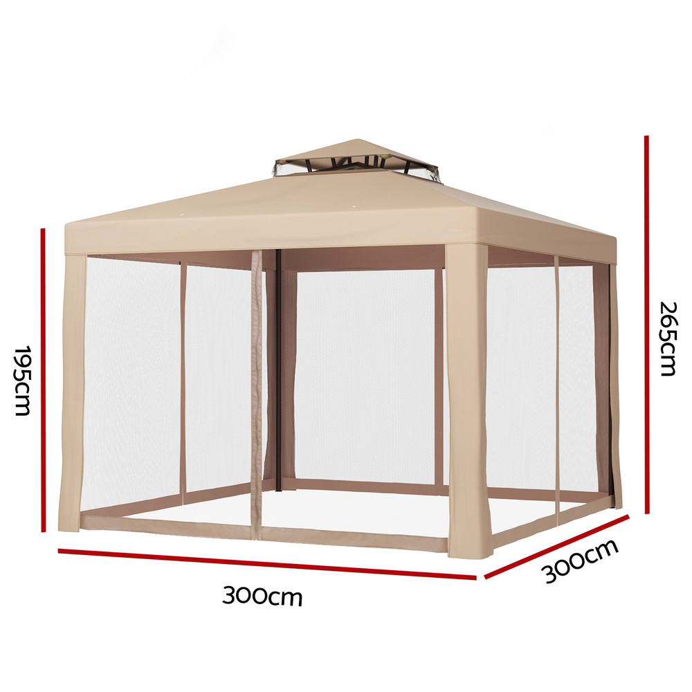 Canopies & Gazebos: Instahut Gazebo Marquee 3m Outdoor Event Tent Camping Party Mesh Wall Canopy Brown