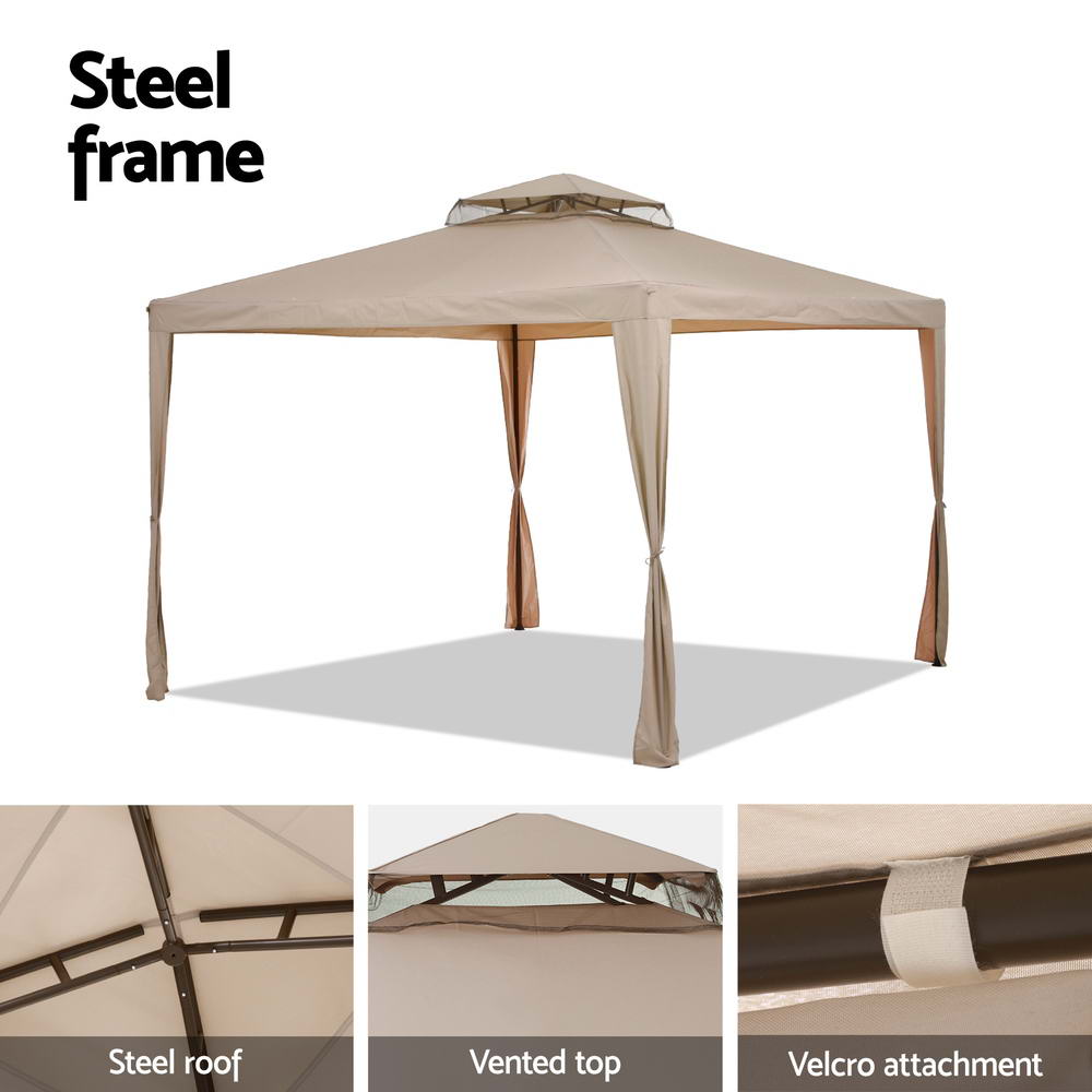 Canopies & Gazebos: Instahut Gazebo Marquee 3m Outdoor Event Tent Camping Party Mesh Wall Canopy Brown