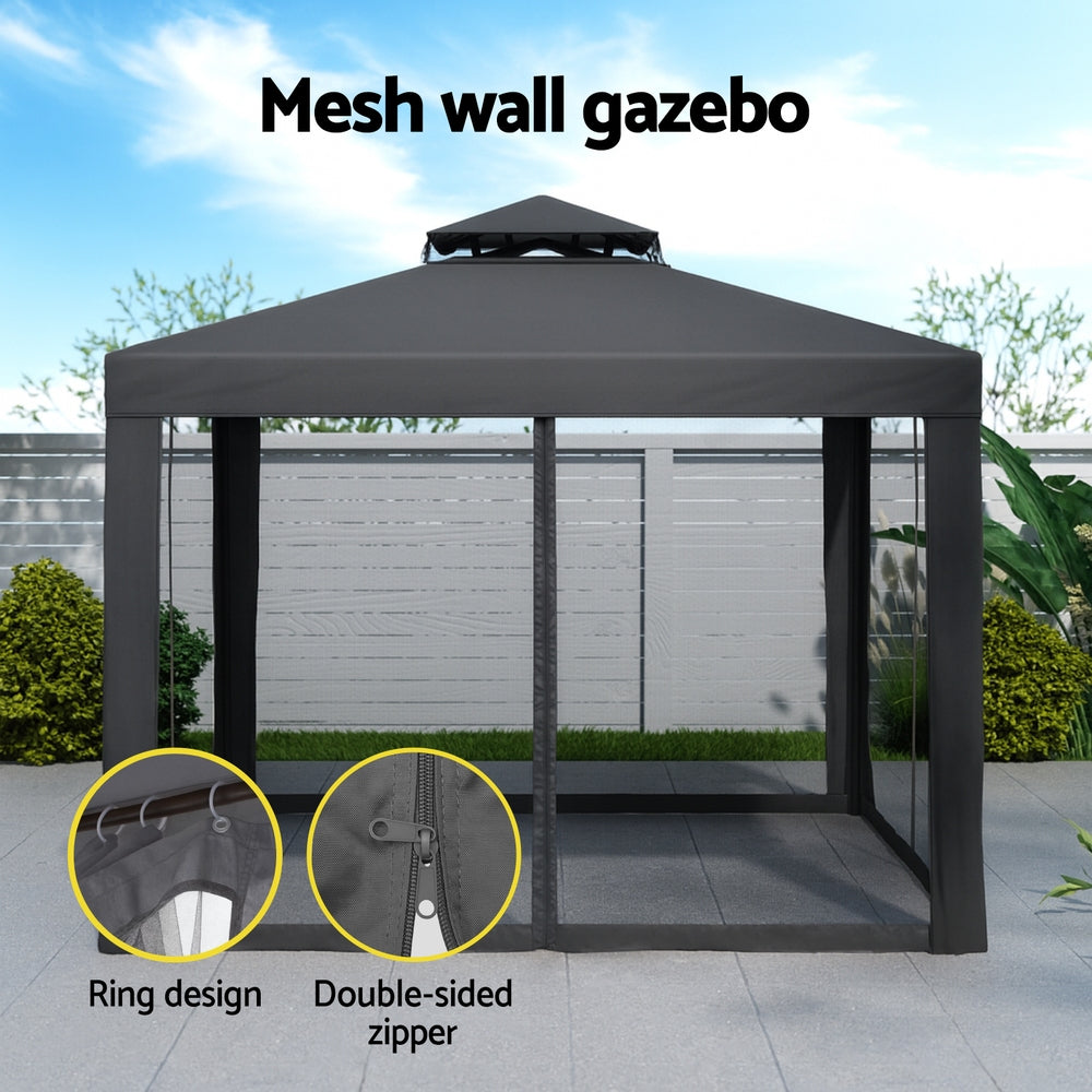 Canopies & Gazebos: Instahut Gazebo Marquee 3m Outdoor Event Tent Camping Party Mesh Wall Canopy Grey