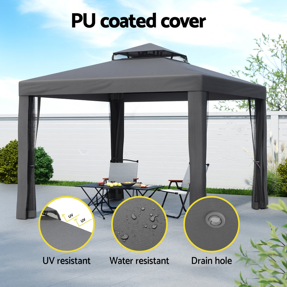 Canopies & Gazebos: Instahut Gazebo Marquee 3m Outdoor Event Tent Camping Party Mesh Wall Canopy Grey