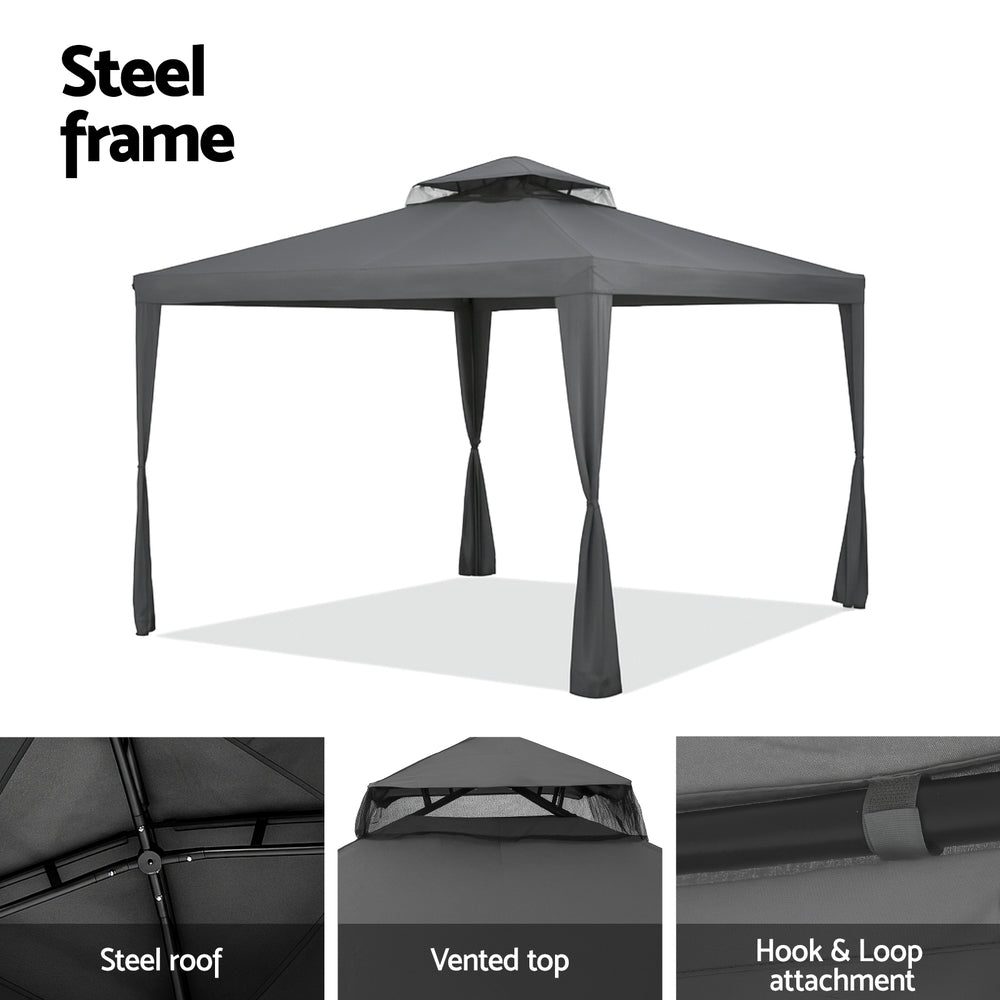 Canopies & Gazebos: Instahut Gazebo Marquee 3m Outdoor Event Tent Camping Party Mesh Wall Canopy Grey