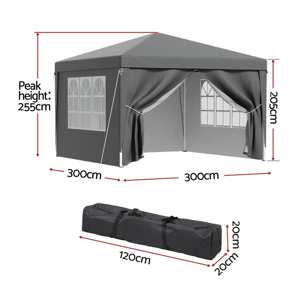 Canopies & Gazebos: Instahut Gazebo 3x3 Pop Up Marquee Folding Tent Wedding Gazebos Camping Outdoor Shade Canopy Gray