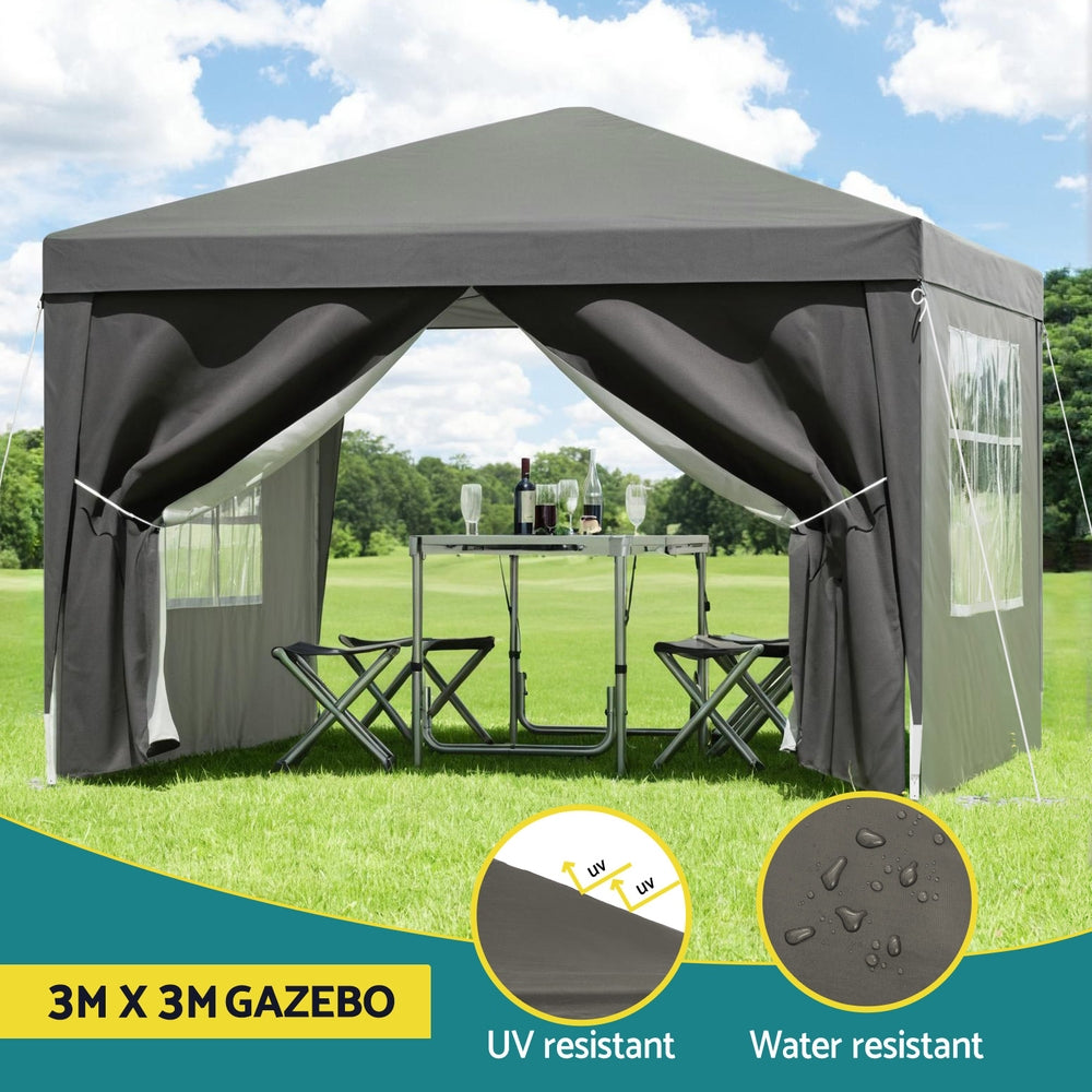 Canopies & Gazebos: Instahut Gazebo 3x3 Pop Up Marquee Folding Tent Wedding Gazebos Camping Outdoor Shade Canopy Gray