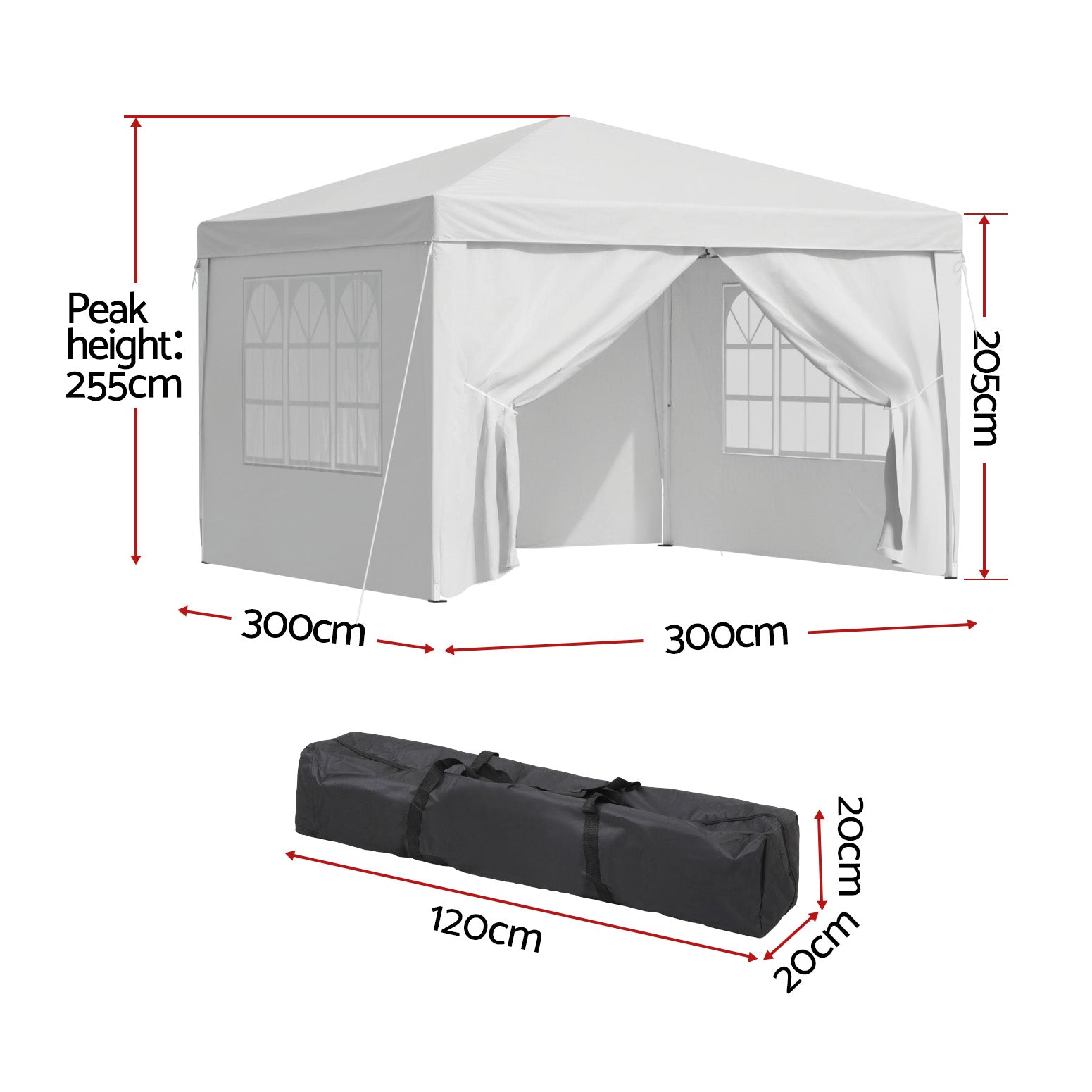 Canopies & Gazebos: Instahut Gazebo 3x3 Pop Up Marquee Folding Tent Wedding Gazebos Camping Outdoor Canopy White