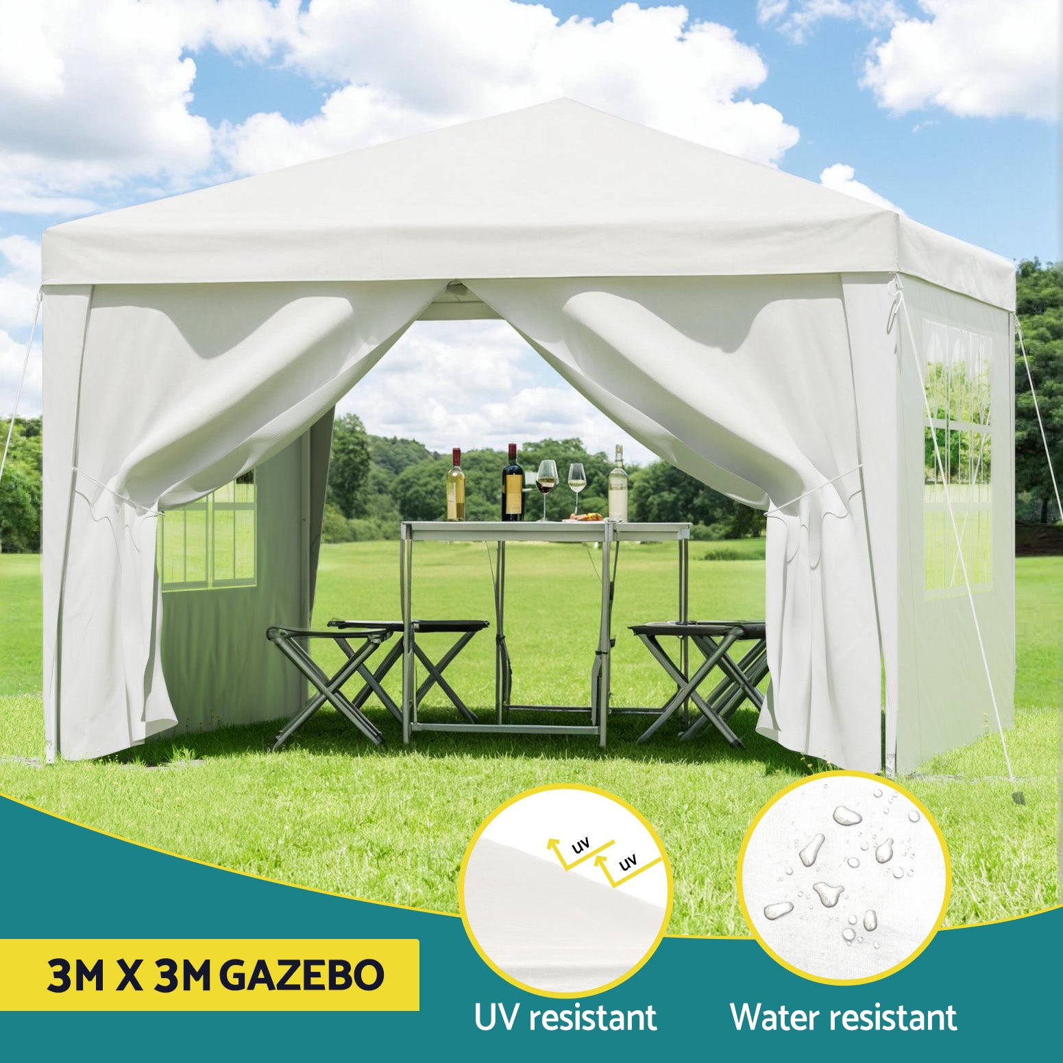 Canopies & Gazebos: Instahut Gazebo 3x3 Pop Up Marquee Folding Tent Wedding Gazebos Camping Outdoor Canopy White