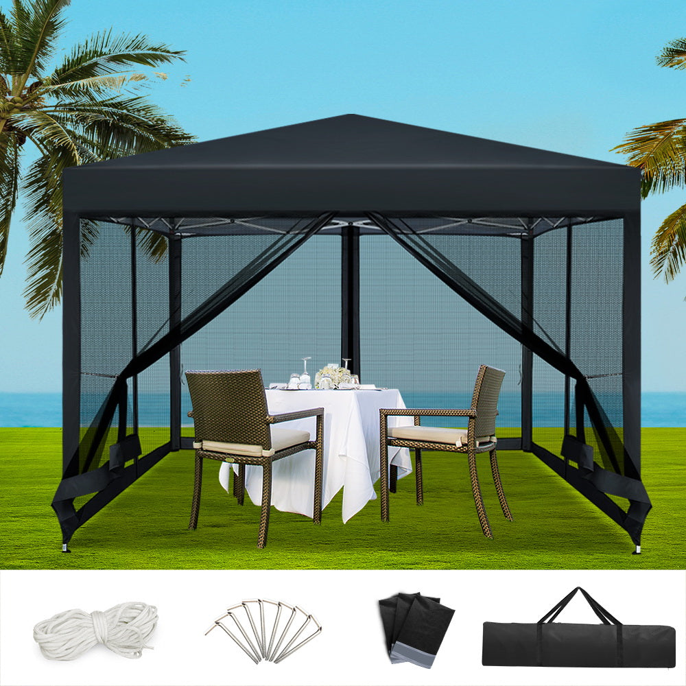 Canopies & Gazebos: Instahut Gazebo Pop Up Marquee 3x3m Wedding Party Outdoor Camping Tent Canopy Shade Mesh Wall Black
