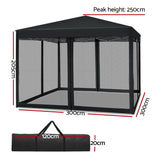 Instahut Gazebo Pop Up Marquee 3x3m Wedding Party Outdoor Camping Tent Canopy Shade Mesh Wall Black