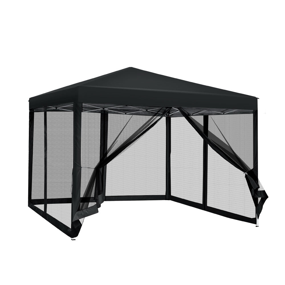 Canopies & Gazebos: Instahut Gazebo Pop Up Marquee 3x3m Wedding Party Outdoor Camping Tent Canopy Shade Mesh Wall Black