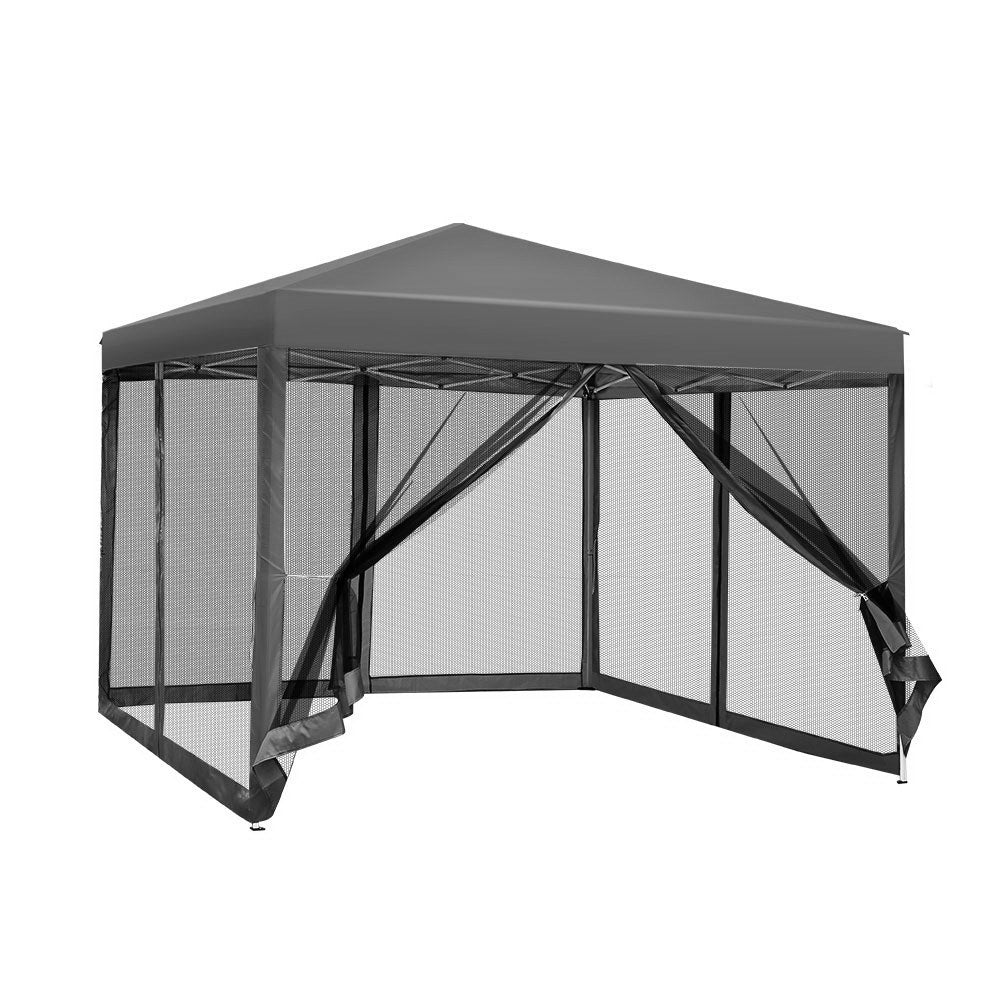Canopies & Gazebos: Instahut Gazebo Pop Up Marquee 3x3m Wedding Party Outdoor Camping Tent Canopy Shade Mesh Wall Grey