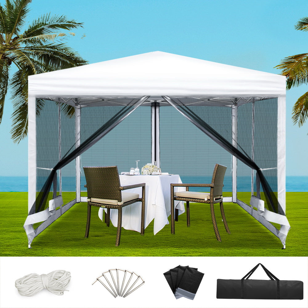 Canopies & Gazebos: Instahut Gazebo Pop Up Marquee 3x3m Wedding Party Outdoor Camping Tent Canopy Shade Mesh Wall White