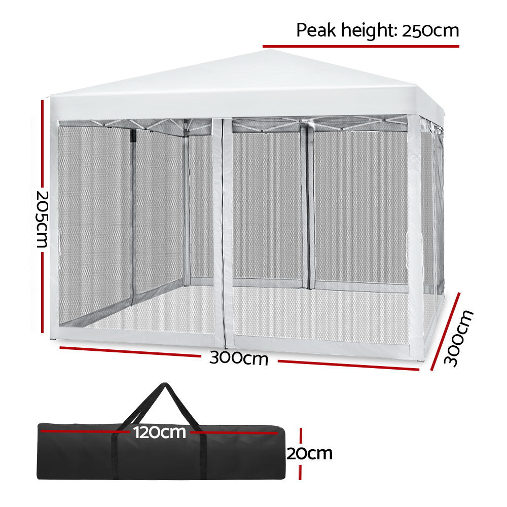Canopies & Gazebos: Instahut Gazebo Pop Up Marquee 3x3m Wedding Party Outdoor Camping Tent Canopy Shade Mesh Wall White