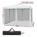 Instahut Gazebo Pop Up Marquee 3x3m Wedding Party Outdoor Camping Tent Canopy Shade Mesh Wall White