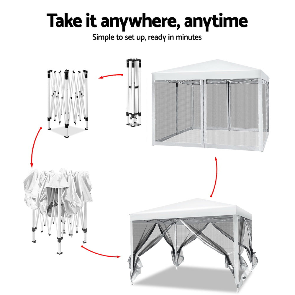 Canopies & Gazebos: Instahut Gazebo Pop Up Marquee 3x3m Wedding Party Outdoor Camping Tent Canopy Shade Mesh Wall White