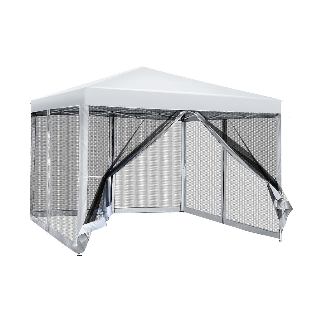 Canopies & Gazebos: Instahut Gazebo Pop Up Marquee 3x3m Wedding Party Outdoor Camping Tent Canopy Shade Mesh Wall White