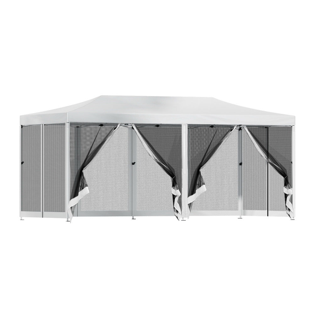 Canopies & Gazebos: Instahut Gazebo Pop Up Marquee 3x6m Wedding Party Outdoor Camping Tent Canopy Shade Mesh Wall White