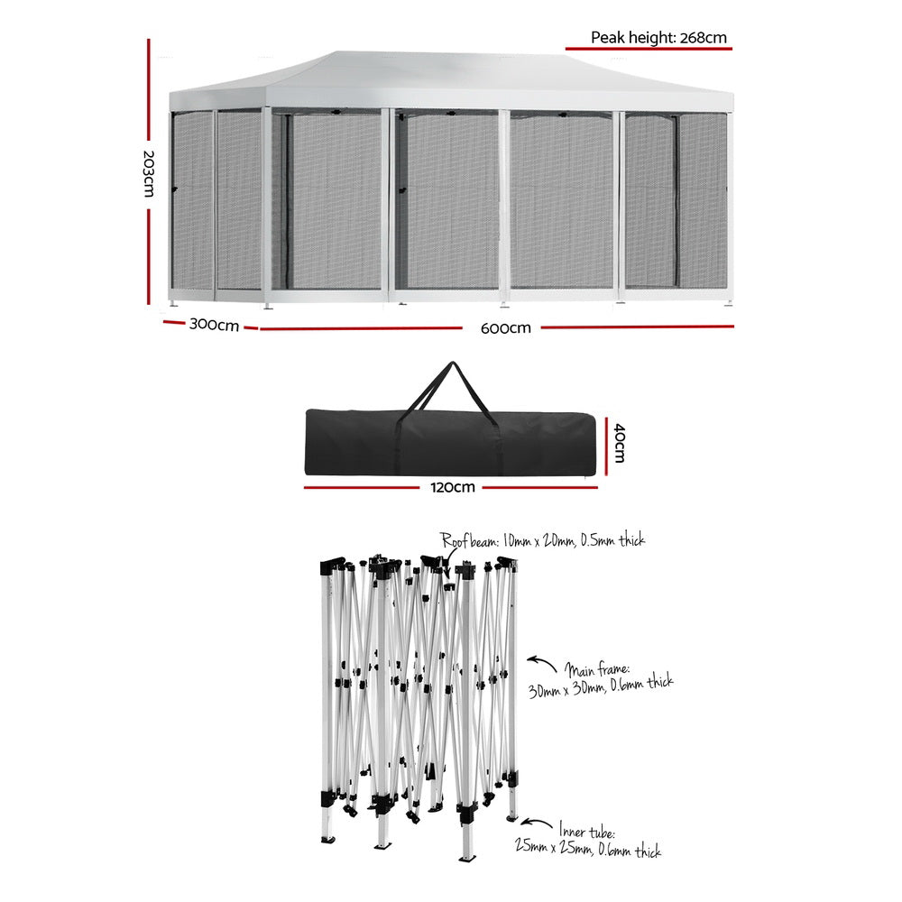 Canopies & Gazebos: Instahut Gazebo Pop Up Marquee 3x6m Wedding Party Outdoor Camping Tent Canopy Shade Mesh Wall White