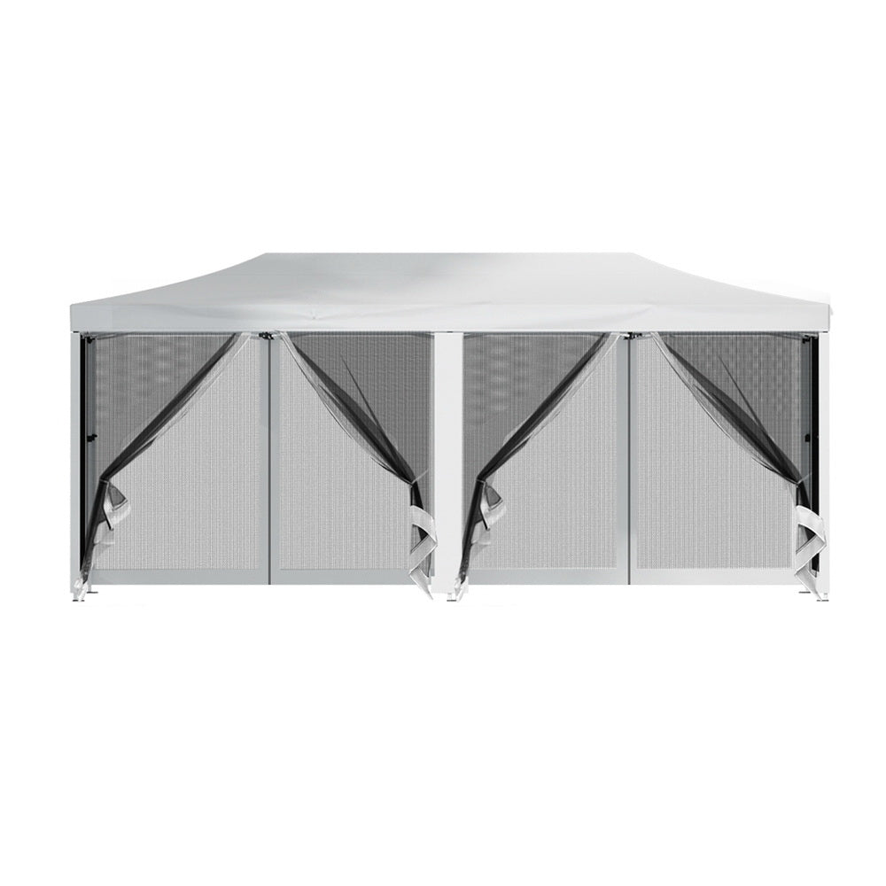 Canopies & Gazebos: Instahut Gazebo Pop Up Marquee 3x6m Wedding Party Outdoor Camping Tent Canopy Shade Mesh Wall White