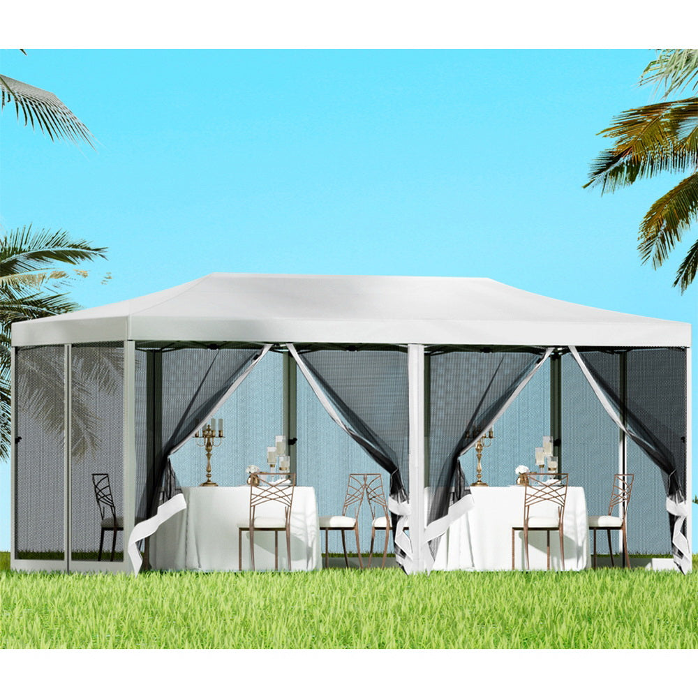 Canopies & Gazebos: Instahut Gazebo Pop Up Marquee 3x6m Wedding Party Outdoor Camping Tent Canopy Shade Mesh Wall White