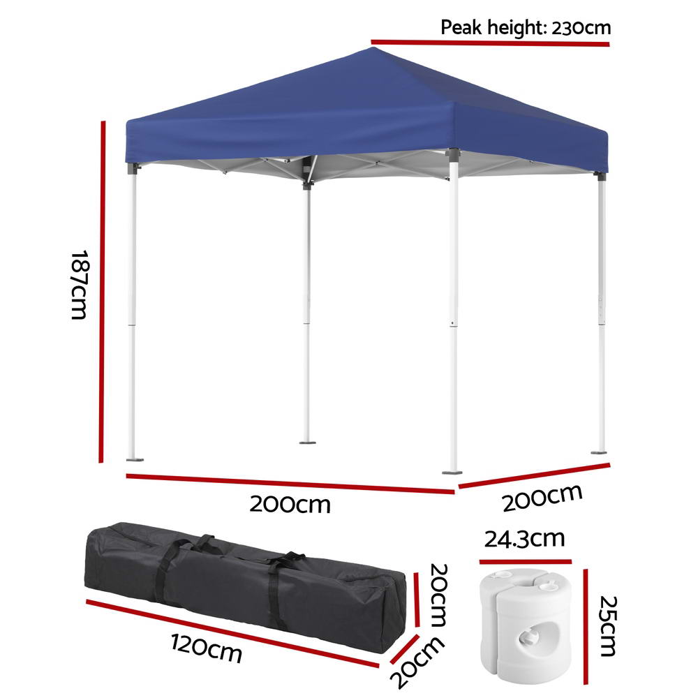 Canopies & Gazebos: Instahut Gazebo 2x2m Outdoor Patio Garden Marquee Shade w/ Base Pods Blue