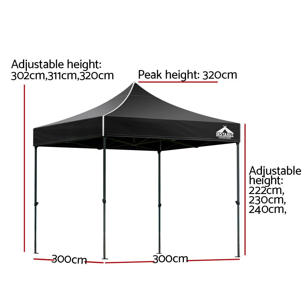 Canopies & Gazebos: Instahut Gazebo Pop Up Marquee 3x3 Folding 500D Wedding Tent Base Pod Black
