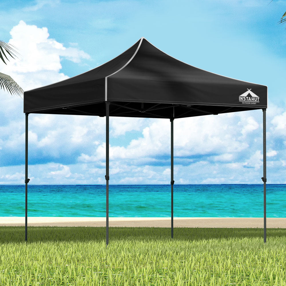 Canopies & Gazebos: Instahut Gazebo Pop Up Marquee 3x3 Folding 500D Wedding Tent Base Pod Black