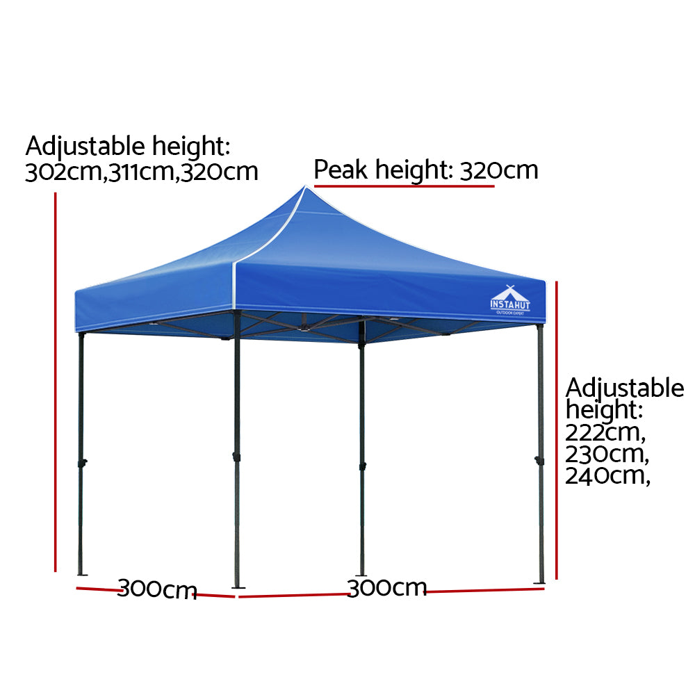Canopies & Gazebos: Instahut Gazebo Pop Up Marquee 3x3 Folding Tent Outdoor Camping 500D Oxford Blue