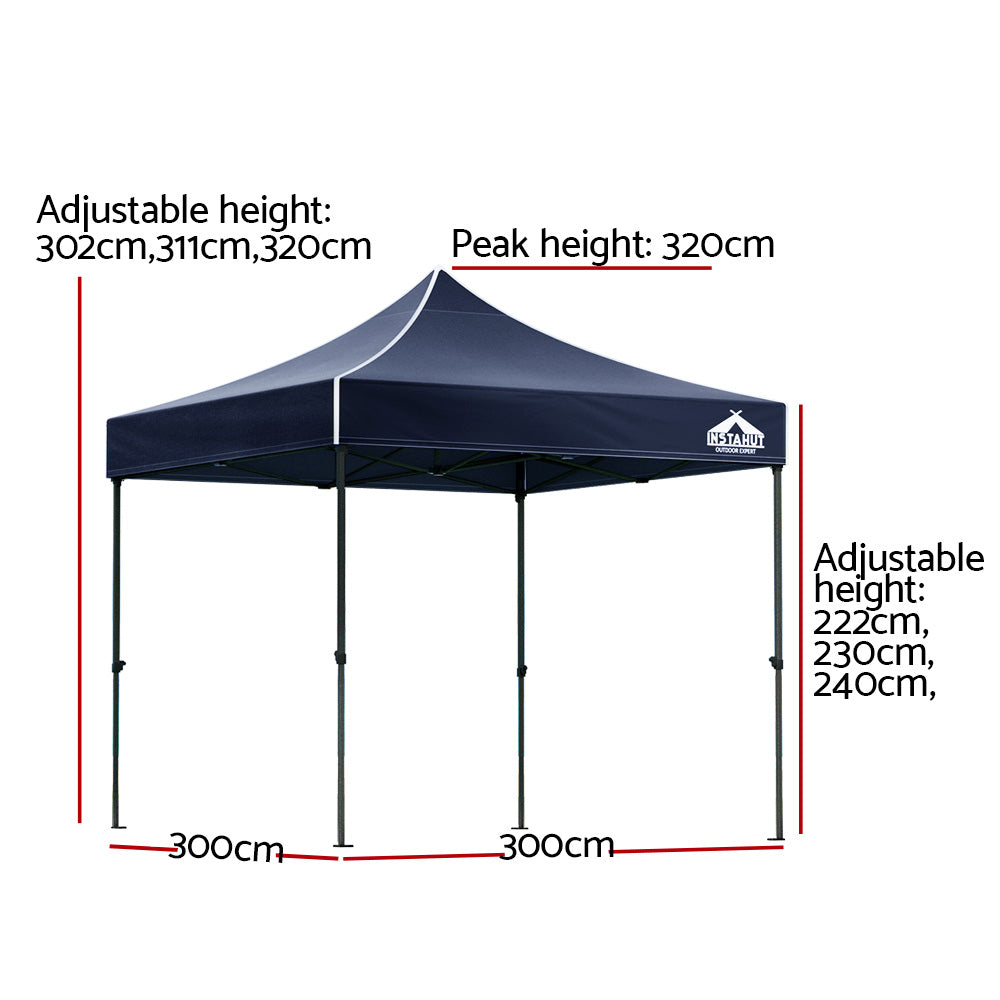 Canopies & Gazebos: Instahut Gazebo Pop Up 3x3m w/Base Podx4 Marquee Folding Outdoor Wedding Camping Tent Shade Canopy Navy