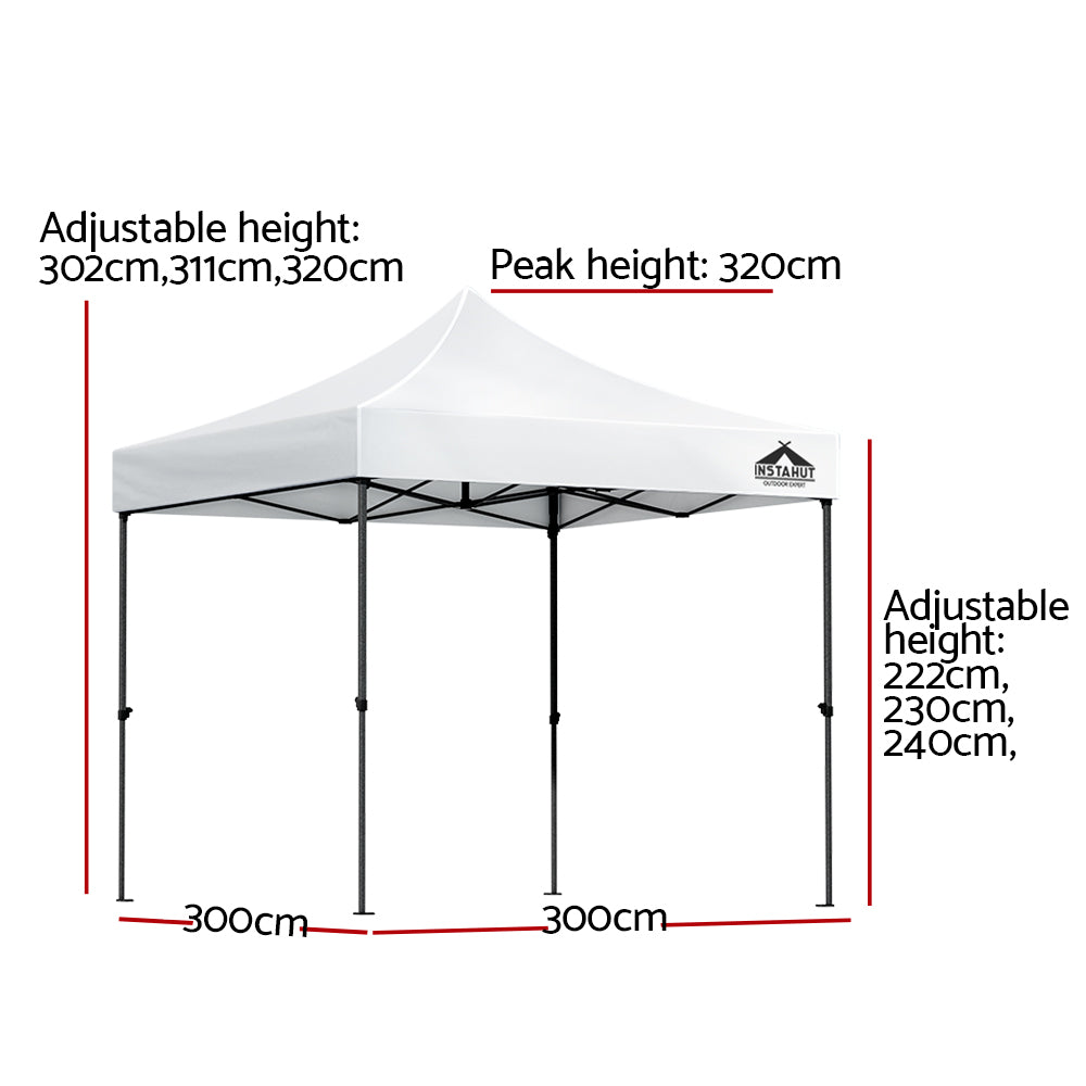 Canopies & Gazebos: Instahut Gazebo Pop Up 3x3m w/Base Podx4 Marquee Folding Outdoor Wedding Camping Tent Shade Canopy White