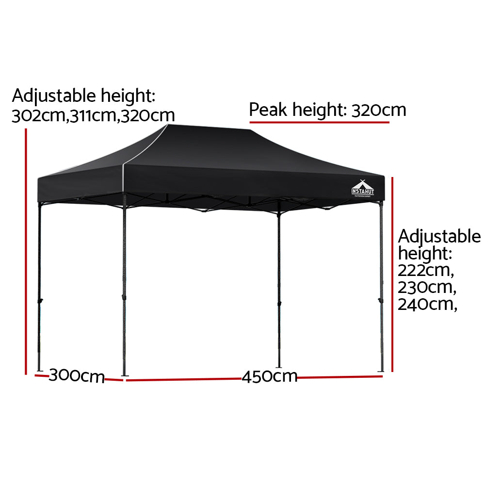 Canopies & Gazebos: Instahut Gazebo Pop Up Marquee 3x4.5 Folding Tent 500D Wedding Camping Black