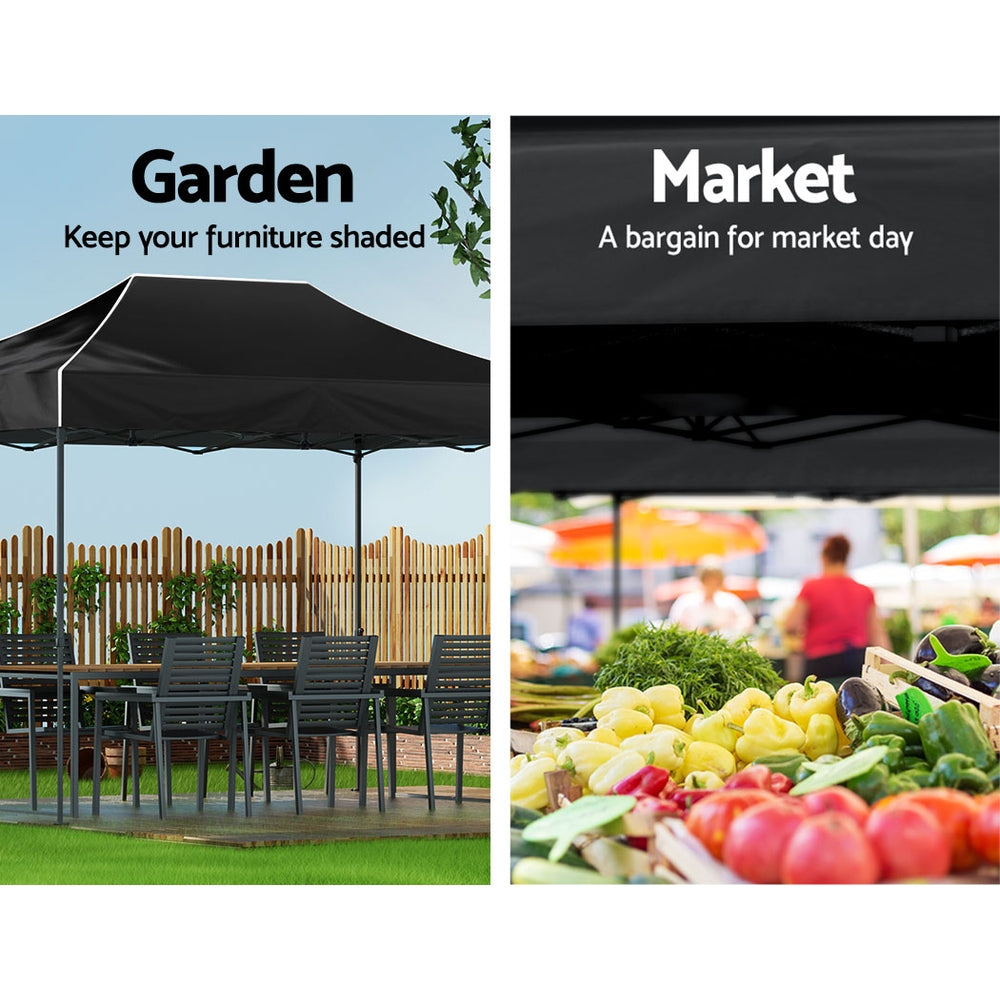 Canopies & Gazebos: Instahut Gazebo Pop Up Marquee 3x4.5 Folding Tent 500D Wedding Camping Black
