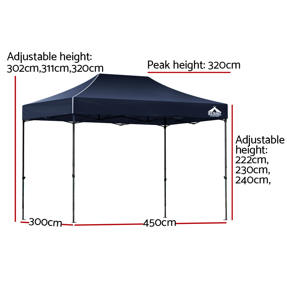 Canopies & Gazebos: Instahut Gazebo Pop Up 3x4.5m w/Base Podx4 Marquee Folding Outdoor Wedding Camping Tent Shade Canopy Navy