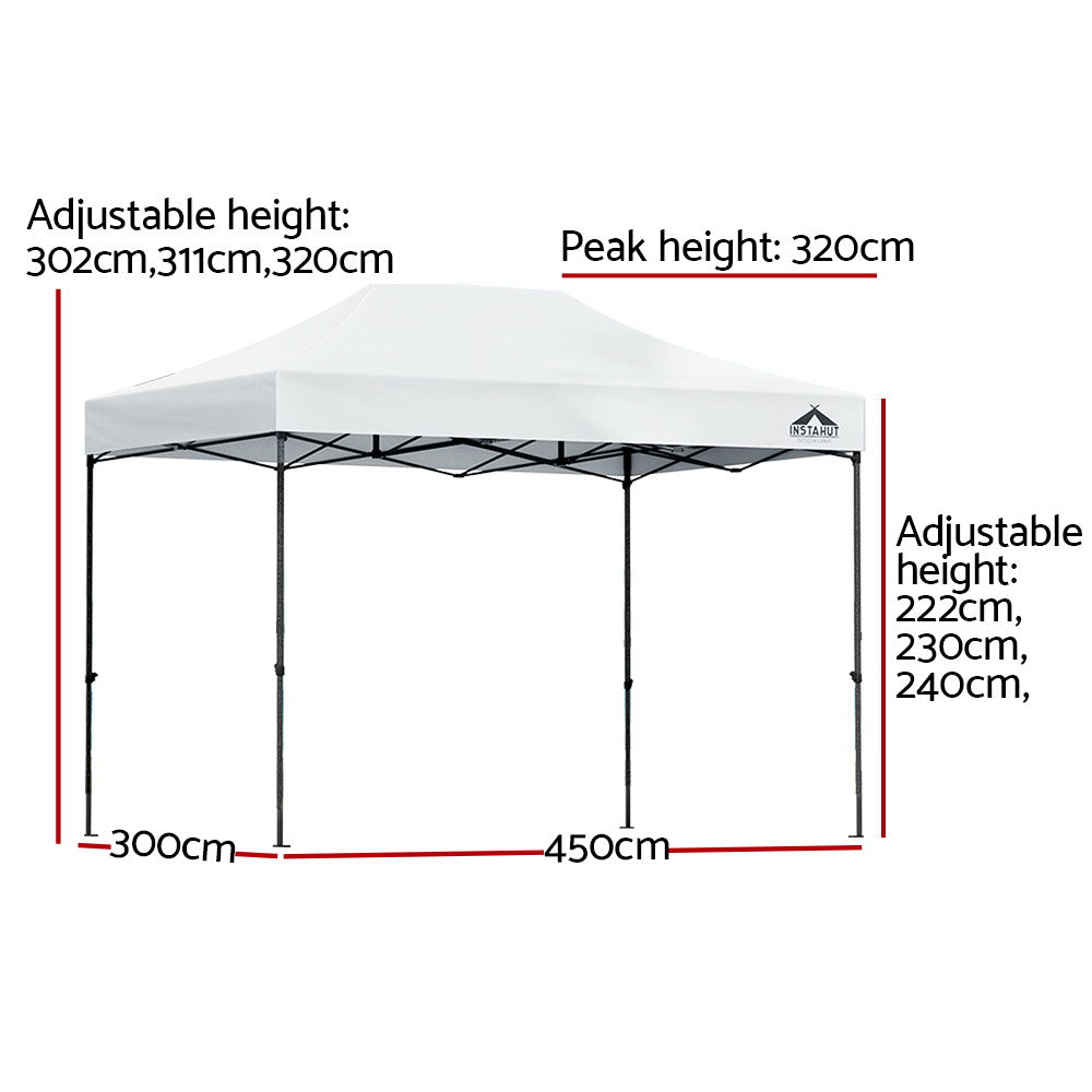 Canopies & Gazebos: Instahut Gazebo Pop Up 3x4.5m w/Base Podx4 Marquee Folding Outdoor Wedding Camping Tent Shade Canopy White