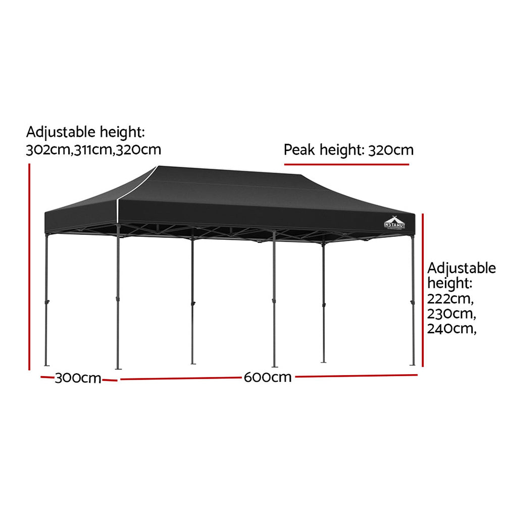 Canopies & Gazebos: Instahut Gazebo Pop Up Marquee 3x6 Folding Tent Wedding 500D Camping Black