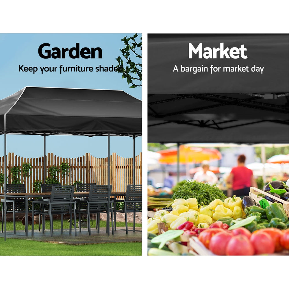 Canopies & Gazebos: Instahut Gazebo Pop Up Marquee 3x6 Folding Tent Wedding 500D Camping Black