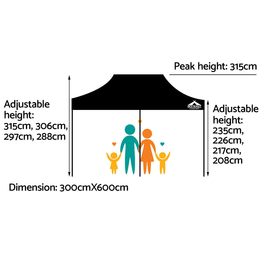 Canopies & Gazebos: Instahut Gazebo Pop Up Marquee 3x6 Folding Outdoor 500D Tent Base Pod Black
