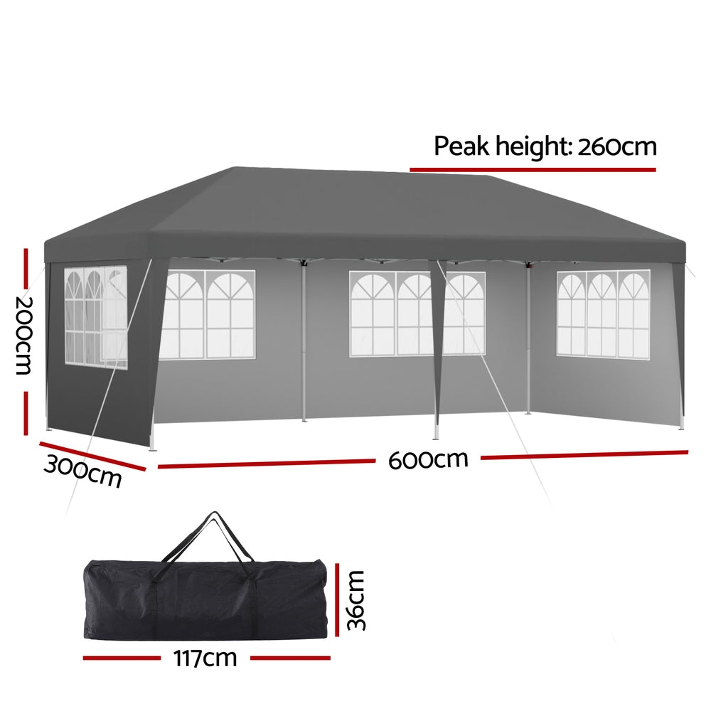 Canopies & Gazebos: Instahut Gazebo 3x6m Pop Up Marquee Wedding Party Outdoor Camping Canopy Grey