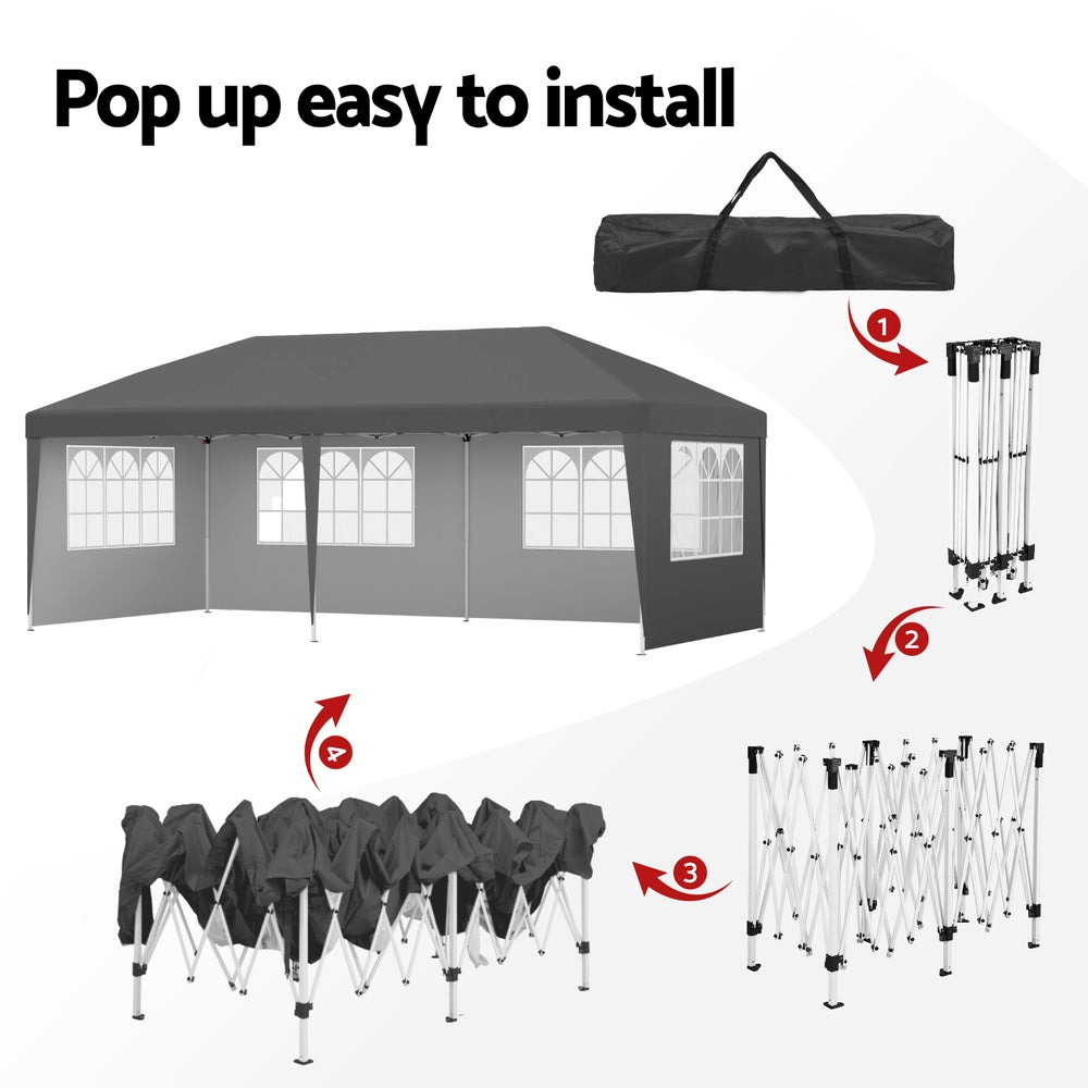 Canopies & Gazebos: Instahut Gazebo 3x6m Pop Up Marquee Wedding Party Outdoor Camping Canopy Grey