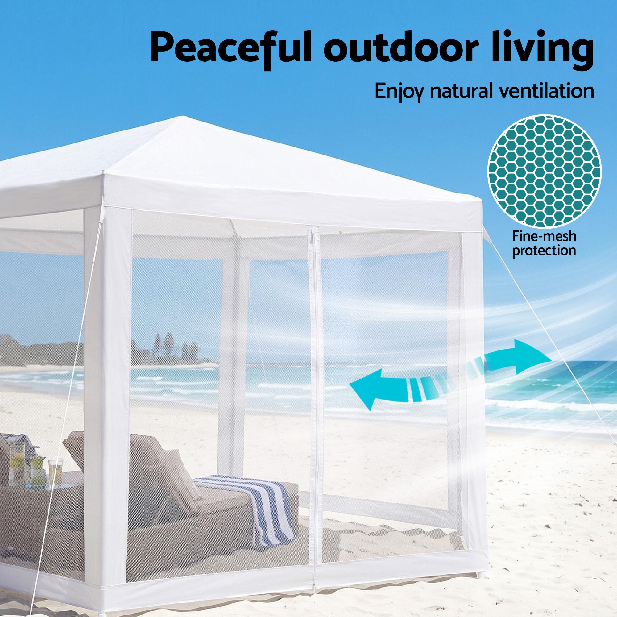 Instahut Gazebo?2x2m Marquee Wedding Party Tent Outdoor Camping Mesh Wall Canopy Shade Gazebos Navy